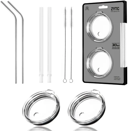 ZYTC tapas a pruebas de salpicaduras y derrames con sorbetes y cepillos de limpieza, SYNCHKG121401, Blanco, 1