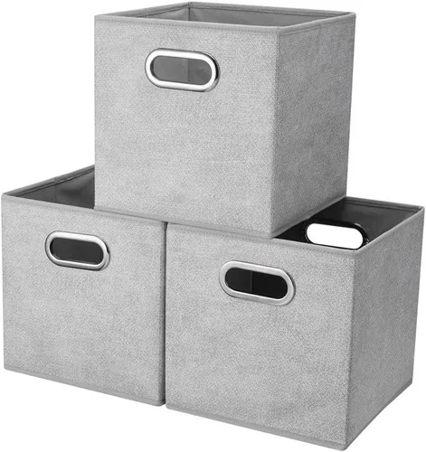Miniatura 9 de Contenedores de almacenamiento de cubo plegable Cajas de almacenamiento de tela con inserciones de chevron Cajas de almacenamiento de tela plegables