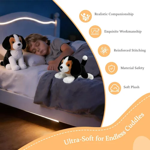 Miniatura 4 de Playful Beagle - Animal de peluche realista de 10 pulgadas en cuclillas y acostado para perro, suave peluche para niños