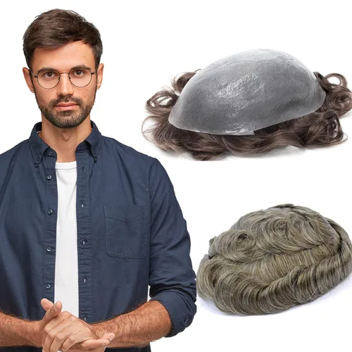 Miniatura 40 de GEXWORLDWIDE GEX 62 colores tupé para hombres 0.002 in piel ultra fina V-loop 8x10 pulgadas cabello humano conjunto gris densidad densidad densidad