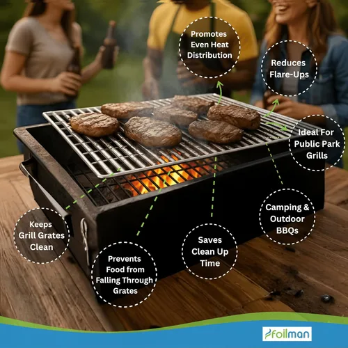 Miniatura 6 de Foilman Revestimientos de aluminio desechables de alta resistencia, hojas de cocina antiadherentes de 12 x 20 pulgadas para barbacoa, protegen