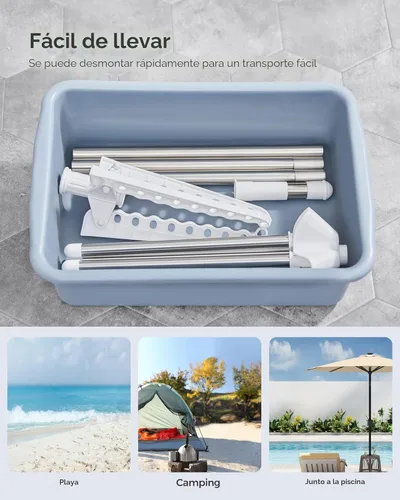 Miniatura 4 de SONGMICS Tendedero de Ropa, Tendedero de Secado Plegable de 59 Pulgadas con 3 Brazos Giratorios para Perchas, 4 Patas, Acero Inoxidable, para 27