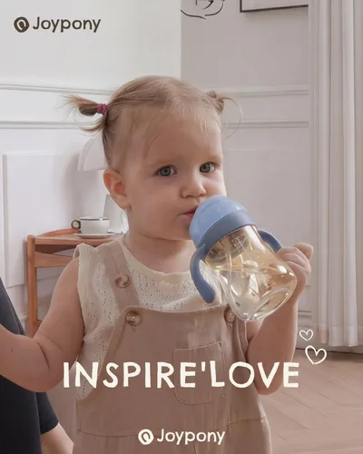 Miniatura 7 de Joypony Vasos para sorber para niños pequeños de 1 a 3 años, vaso con popote con peso a prueba de derrames con asa para bebés de 6 meses en Azul/1