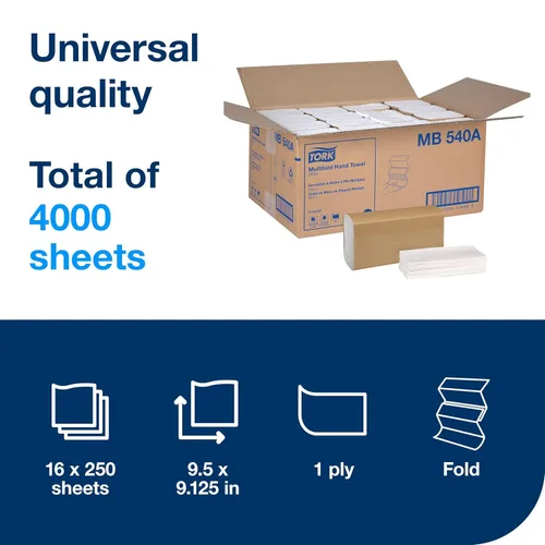 Miniatura 2 de Tork - Toalla de papel entredoblada H2, universal, 100% fibras recicladas, 16 x 250 toallas, MB540A