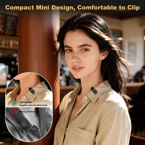 Miniatura 3 de Mini micrófono inalámbrico Lavalier para iPhone, iPad, Android, batería de larga duración de 30 horas, rango inalámbrico de 100 pies, cancelación