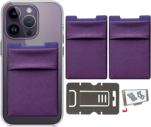 Miniatura 27 de Cartera para tarjetas de teléfono con bloqueo RFID, doble bolsillo seguro, ultradelgada, autoadhesiva, funda para tarjetas de crédito, calcomanía