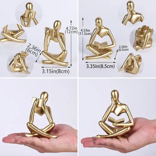 Miniatura 3 de SHENGTIAN Juego de 2 figuras de lectura abstractas negras, esculturas de pensador de resina, adorno estético moderno, figura minimalista para sala