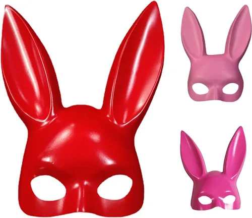 Miniatura 4 de Máscara de fiesta de Navidad, máscara de fiesta de Halloween, máscara de conejo linda máscara de bar KTV Party Bunny Mask (rojo)