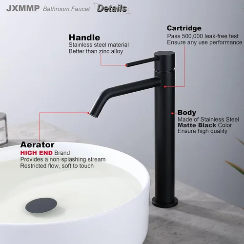 Miniatura 4 de Grifo de fregadero negro con ensamblaje de drenaje y líneas de suministro cUPC, grifos negros mate de acero inoxidable para fregadero de baño, grifo