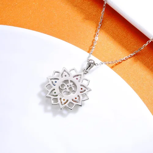 Miniatura 6 de Chakra Yoga Lotus Flower Necklace 925 Sterling Silver Om Ohm Symbol Crystal Pendant Necklace Spiritual Jewelry Gift for Women Girls