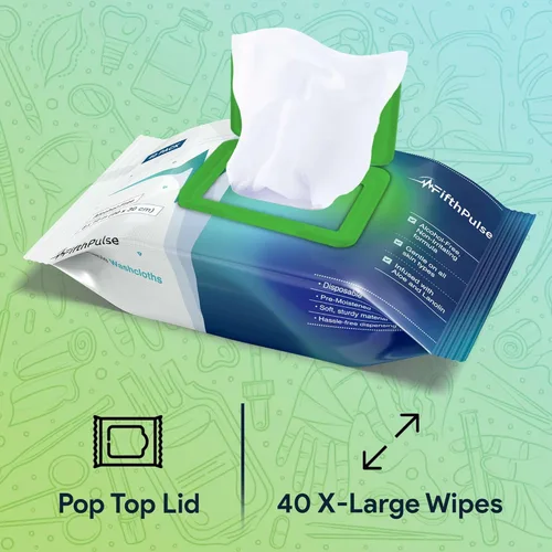 Miniatura 3 de Toallitas corporales desechables para adultos, 200 unidades (5 x 40 paquetes) – Paños prehumedecidos para baño de ancianos infundidos con aloe