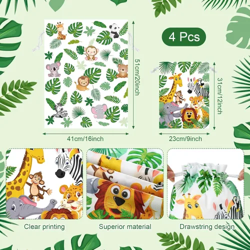 Miniatura 2 de 4 bolsas con cordón de safari de animales, regalos de selva, regalos de fiesta, bolsas de golosinas para baby shower, revelación de género