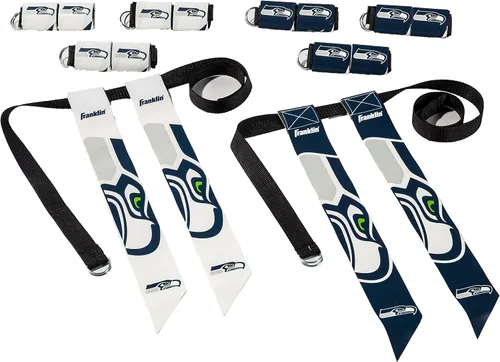 Franklin Sports NFL - Conjuntos de fútbol con bandera del equipo de la NFL, cinturones + banderas, para niños + adultos, se adapta a cintura de