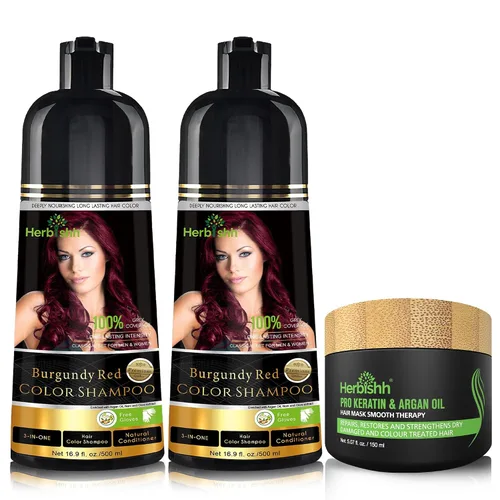 Miniatura 8 de Paquete combinado – 2 unidades de champú de color de cabello Herbishh + 1 máscara de cabello intenso de argán – Tinte para cabello gris de larga