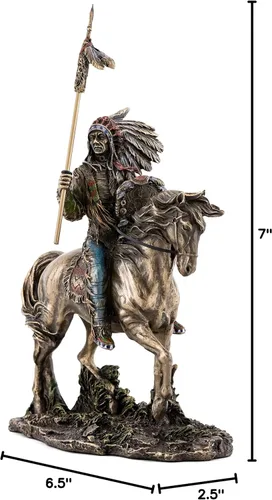 Miniatura 7 de Top Collection Mandan Indian Chief Statua - Escultura nativa americana en bronce fundido en frío de alta calidad, figura coleccionable de la tribu