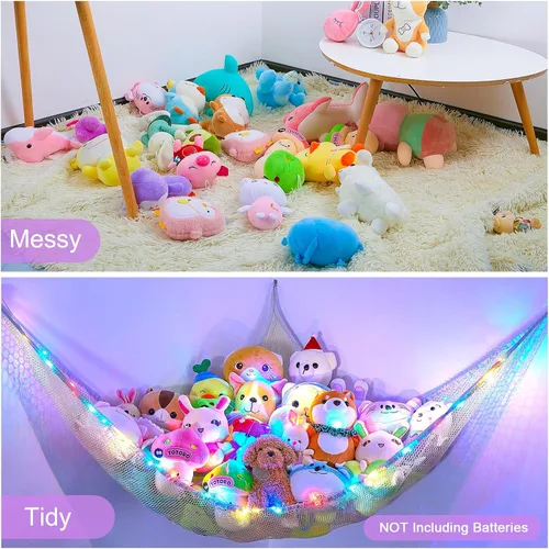 Miniatura 7 de Unicorn Castle Hamaca de red para animales de peluche, almacenamiento de juguetes para niños con luz LED, organizador de juguetes de felpa