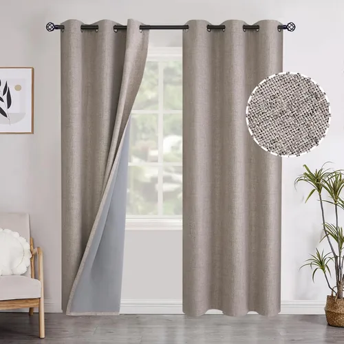 Miniatura 86 de YoungsTex - Cortinas opacas de lino para dormitorio, oscurecimiento de la habitación, cortinas con textura de lino, paneles con aislamiento térmico