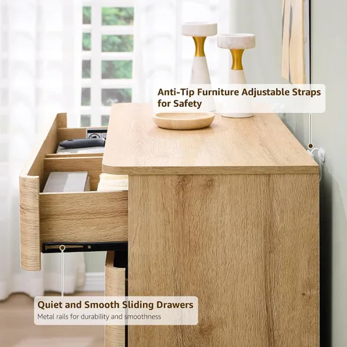 Miniatura 5 de ACCOHOHO Cómoda de 6 cajones para dormitorio, cómoda moderna de 42 pulgadas de altura, organizador de almacenamiento de madera con cajones grandes