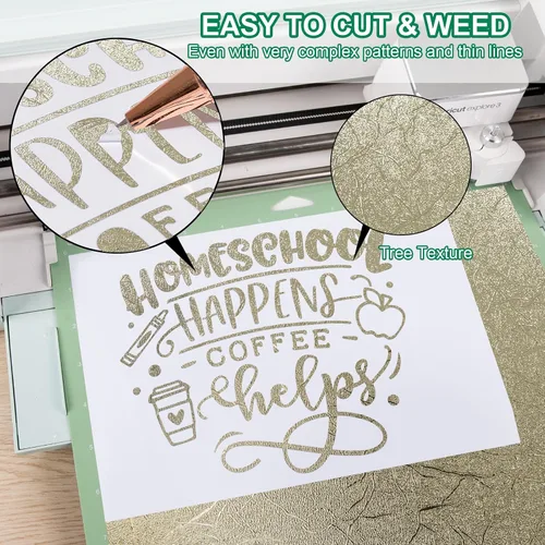 Miniatura 3 de VINYL FROG Rollo de vinilo adhesivo con textura de árbol de 12 pulgadas x 6 pies, vinilo permanente dorado champán, adhesivo de vinilo metálico