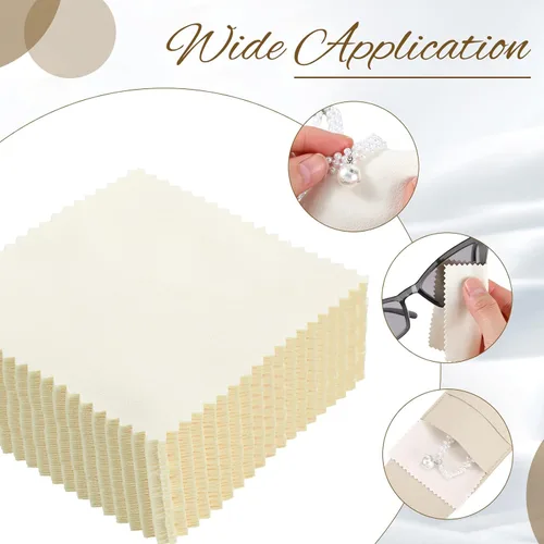 Miniatura 4 de 120 piezas de microfibra bolsa de joyería 3.1x3.1 in bolsa de embalaje regalo de lujo correa fija estilo sobre embalaje con paño de limpieza (beige)