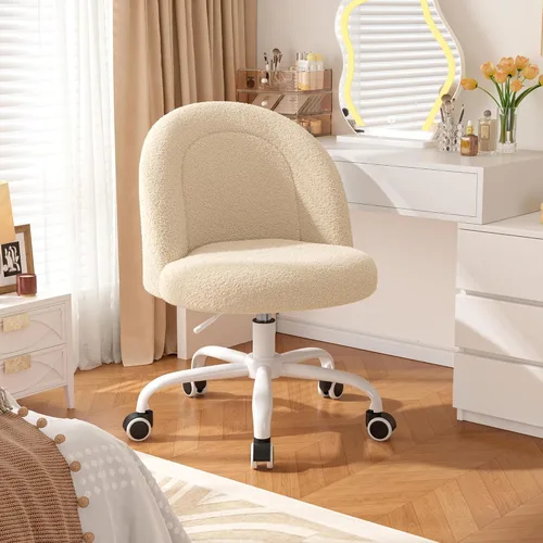 Miniatura 12 de DurayLoly Silla de tocador con respaldo, bonita silla de escritorio con ruedas, silla de oficina sin brazos ajustable en altura, soporte lumbar Gris