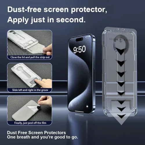 Miniatura 2 de OneFish Protector de pantalla para iPhone 14Plus/13Pro Max, película de vidrio templado HD Clarity dureza 9H+, con marco de instalación sin
