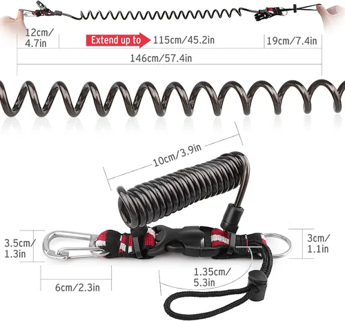 Miniatura 6 de Cordón de buceo, cordón en espiral de acero inoxidable resistente con hebilla de liberación rápida y correa de banda de bandera de buceo para Negro