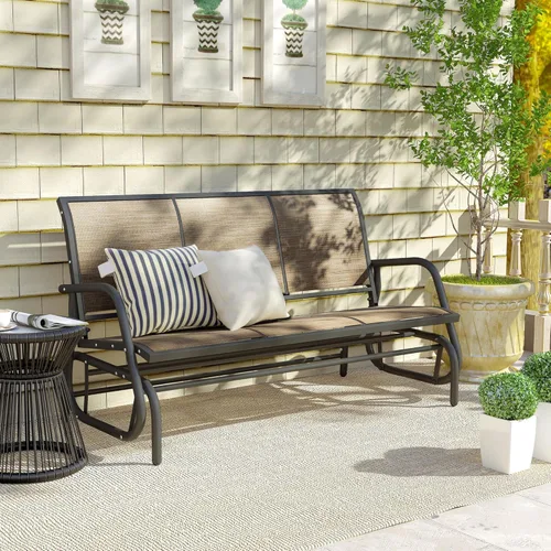Miniatura 9 de Outsunny Banco planeador de patio para 3 personas, columpio para porche al aire libre con 3 asientos, tela de malla transpirable, marco de metal