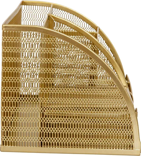 Miniatura 10 de Martha Stewart Ryder - Organizador de escritorio pequeño de metal de malla dorada para accesorios de oficina, cuadernos, soporte para bolígrafos