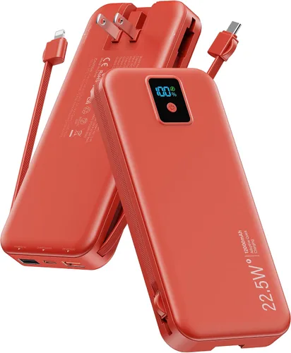 Miniatura 11 de Cargador portátil, cargador de batería de carga rápida de 12000 mAh 22.5 W con cables integrados y enchufe de pared, paquete de baterías esenciales