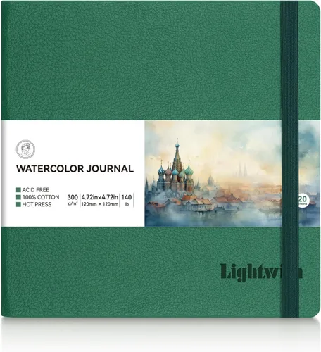Miniatura 10 de Cuaderno de acuarela cuadrado Lightwish, 100% algodón, papel de acuarela prensado en frío pequeño 12 x 12 cm, 20 hojas (140 lb/300 g/m²), sin ácidos