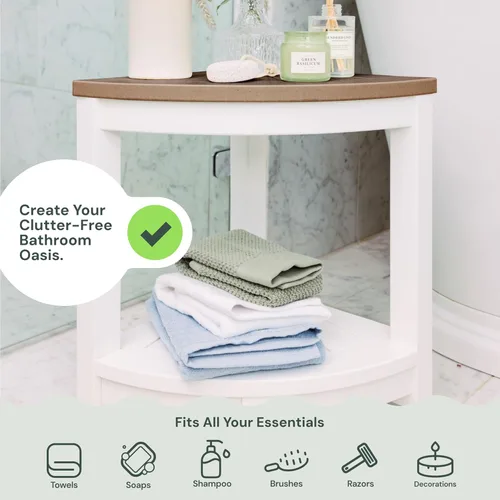 Miniatura 7 de ROHKEX Taburete de ducha esquinero impermeable, paquete de 1, blanco y marrón, taburete de afeitar estable para piernas, asiento de banco de ducha