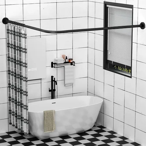 Miniatura 12 de Barra extensible de cortina de ducha en esquina de bañera en forma de L de acero inoxidable 304, instalación sin taladro, para baño, tienda de ropa