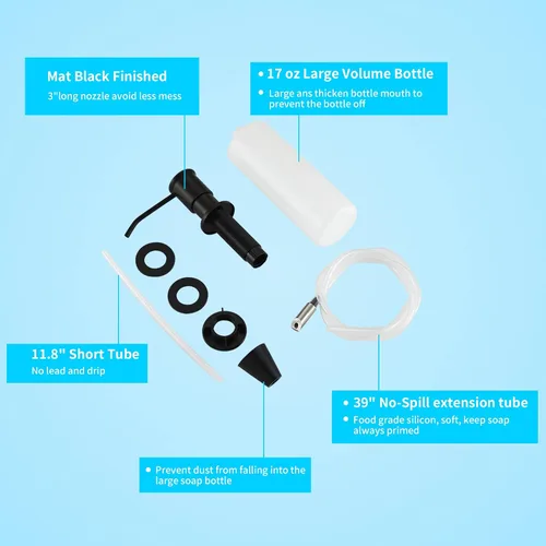 Miniatura 5 de CREA Dispensador de jabón de cocina, dispensador de jabón para encimera para fregadero de cocina, dispensador de jabón integrado negro