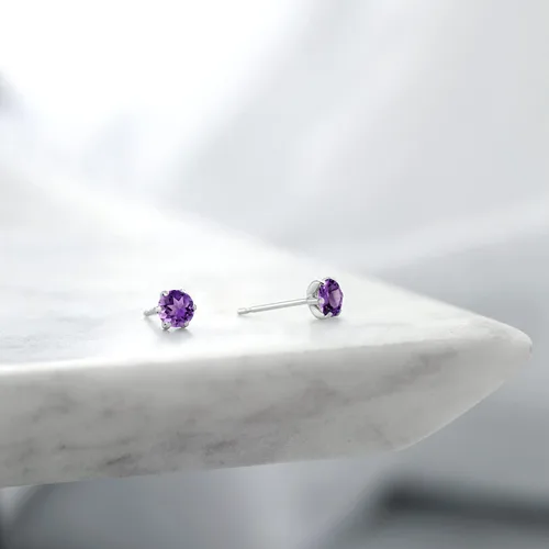 Miniatura 4 de Gem Stone King Pure PT950 Platinum 950 Six Prong 3.5MM Round Gemstone Birthstone Stud Earrings For Women Men