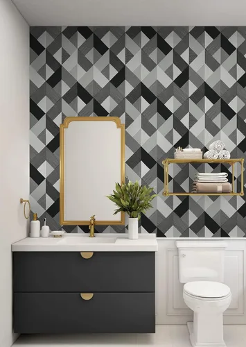 Miniatura 5 de NextWall Stacy Garcia Home Marquetry Papel tapiz geométrico para despegar y pegar (Greystone)