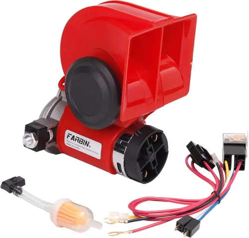 FARBIN Bocina de Tren para Camión 12v 150db Bocina de Coche Fuerte Bocina de Aire de Caracol con Bomba de Aire para camión coche barco furgoneta Rojo
