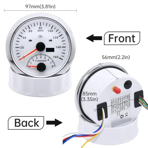 Miniatura 5 de ARTILAURA Velocímetro GPS 0-257 km/h con Tacómetro 8000 RPM Medidor de 85 mm 3-3/8" Velocímetro GPS para Barco con Antena para Coche Marino (Blanco)