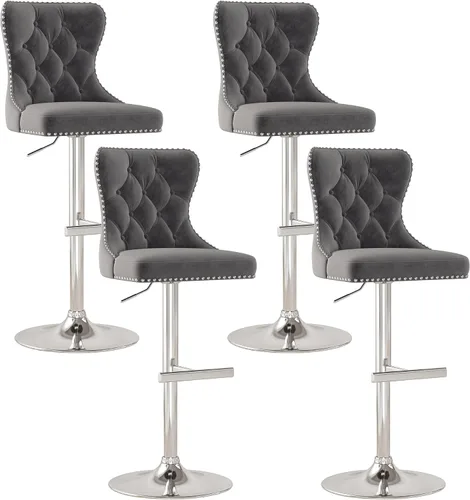 Miniatura 19 de Juego de 2 taburetes de bar, taburetes giratorios de terciopelo con respaldo copetudo, asiento ajustable con ribete de cabezas de clavos, sillas