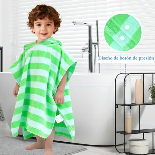 Miniatura 4 de Toallas tipo poncho con capucha para niños pequeños, de gran tamaño (2-4 años, 22 x 22 pulgadas), hechas de 100% algodón suave, toallas absorbentes