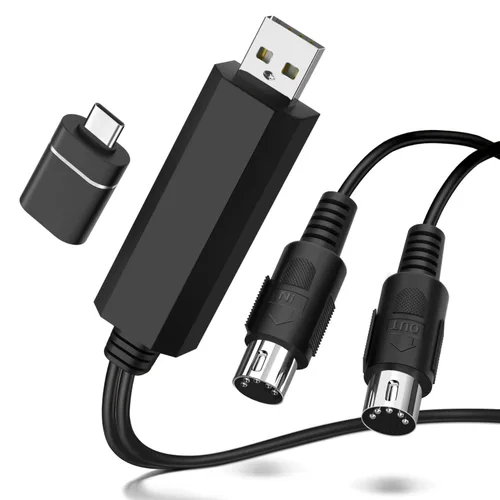TNP - Juego de cables MIDI a USB con adaptador tipo C 2 en 1, cable USB MIDI de PC a teclado, sintetizador, tambor electrónico, tubo de soplado