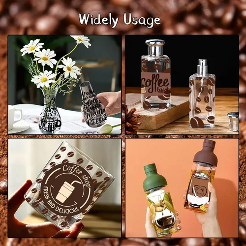 Miniatura 4 de KJMYYXGS Adhesivo de transferencia UV DTF, 5 hojas de café frotado en transferencias para tazas de vidrio de 16 onzas y calcomanías decorativas