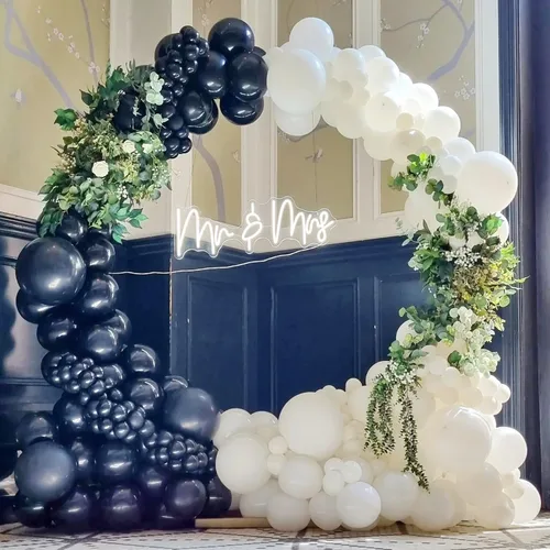 Miniatura 7 de COKAOBE Kit de arco de guirnalda de globos en blanco y negro, 124 globos de látex de confeti blanco y negro para baby shower, cumpleaños