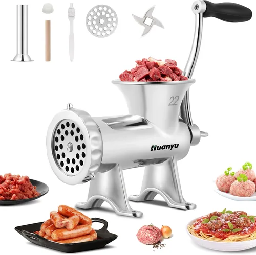 Huanyu Picadora de carne manual Relleno de salchichas de acero inoxidable Máquina de molienda de carne comercial Picadora de carne de cerdo