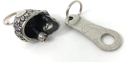 Miniatura 3 de Bravo Bells Campana de motociclista con calavera de azúcar 3D con colgador de campana, accesorio de campana de motociclista o llavero