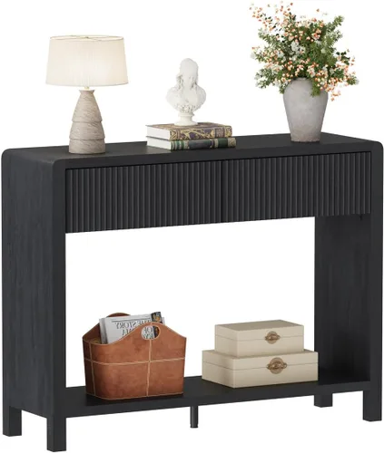 Miniatura 16 de FATORRI Mesa consola para entrada, moderna mesa de sofá con 2 cajones para sala de estar, mesas de pasillo de madera y mesas de sofá detrás del sofá