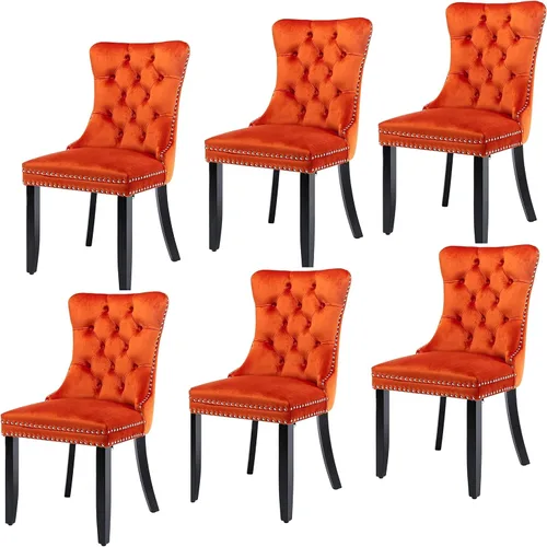 Miniatura 61 de Juego de 6 sillas de comedor modernas para sala de estar, cocina, patas de madera maciza, cojín acolchado de tela de lino, asiento y respaldo
