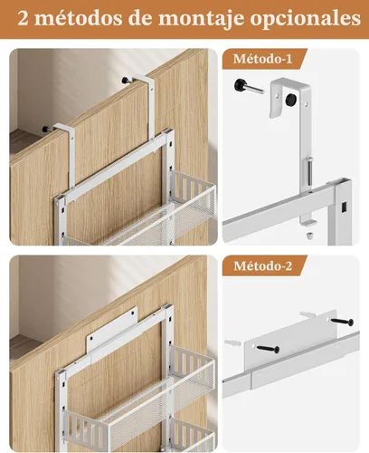 Miniatura 6 de POKIPO Organizador de Despensa Sobre la Puerta de 8 Niveles, Estante Grande de Metal para Especias de Puerta con Canasta Ajustable, 2 en 1 Montaje