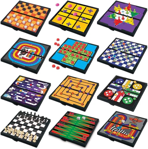 Gamie juego de tablero magnético incluye 12 juegos de diversión retro – 5 pulgadas diseño compacto – en caja individual– enseña estrategia y enfoque