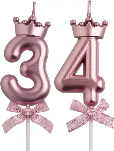 Miniatura 8 de Velas de cumpleaños número 34 y 43, velas doradas para pastel de 43 y 34 años, decoraciones de fiesta de cumpleaños, regalos para mujeres y hombres
